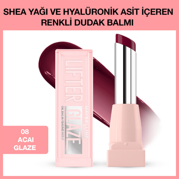 Maybelline Lifter Glaze Shea Yağı ve Hyalüronik Asit içeren Renkli Dudak Balmı - 08 Acai Glaze