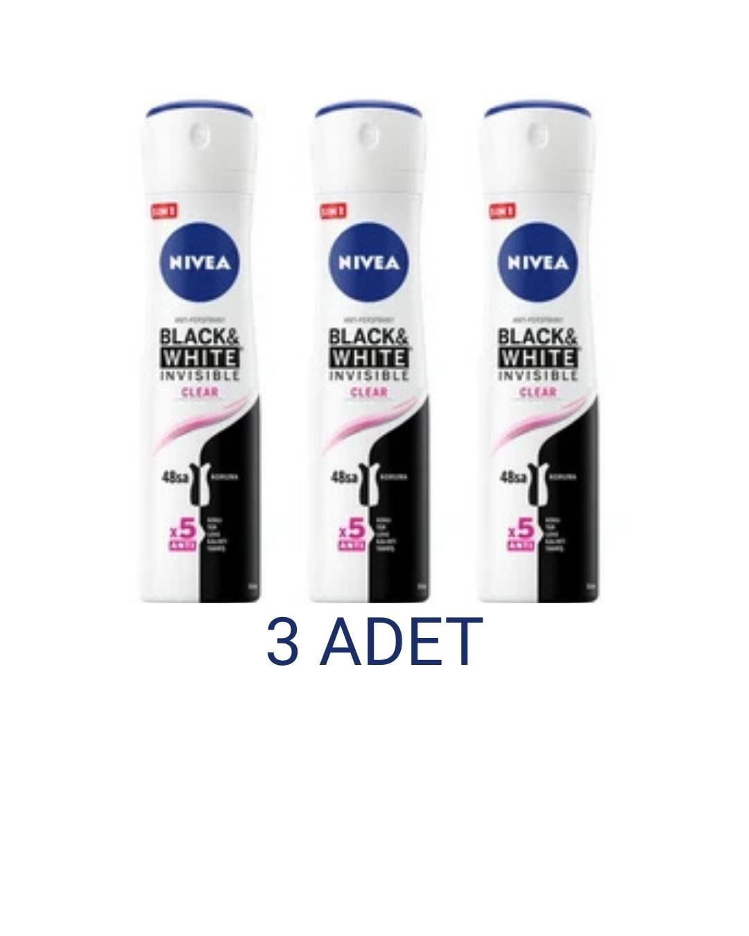 Nivea Black & White Invisible Clear Kadın Sprey Deodorant 150 Ml x 3 Adet