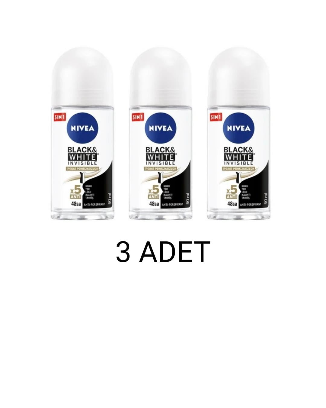 Nivea Black & White Invisible İpeksi Pürüzsüzlük Kadın Roll On Deodorant 50 Ml x 3 Adet