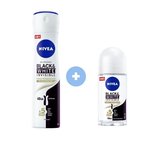 Nivea Black&White Invisible İpeksi Pürüzsüzlük 150 Ml Deodorant + Nivea Black&White Invisible 50 ml
