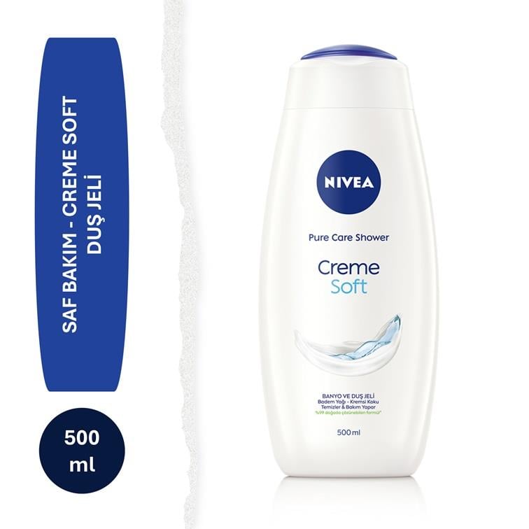 NIVEA BODY CARE - Banyo & Duş Jeli - Nivea Pure Care Soft  - Badem Yağı , C ve E Vitamini İçerikli Nemlendirici Banyo ve Duş Jeli  - 500ML