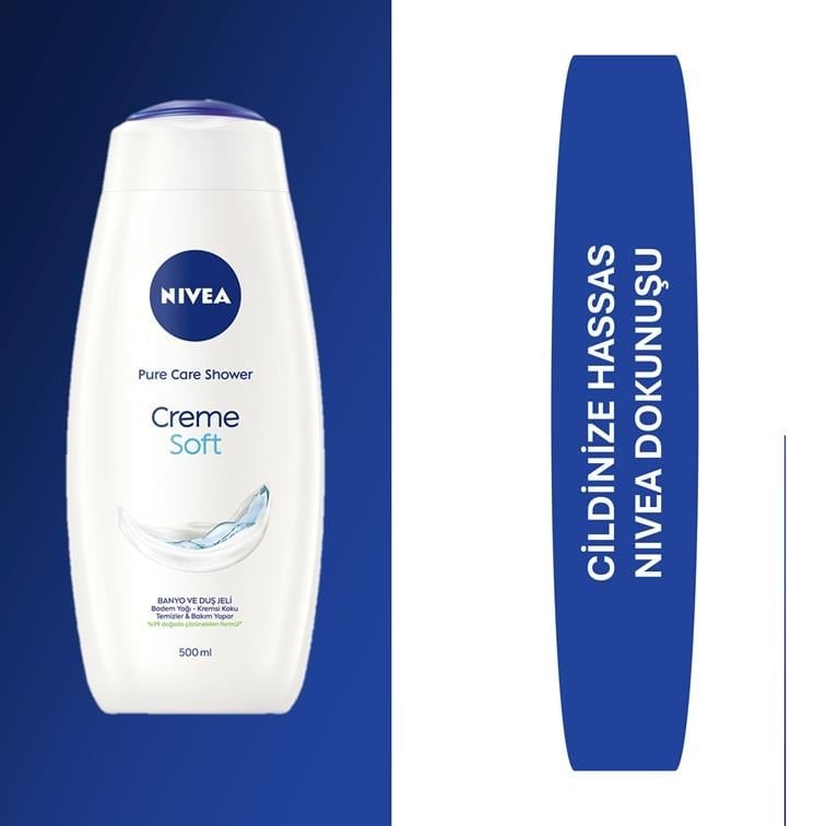 NIVEA BODY CARE - Banyo & Duş Jeli - Nivea Pure Care Soft  - Badem Yağı , C ve E Vitamini İçerikli Nemlendirici Banyo ve Duş Jeli  - 500ML