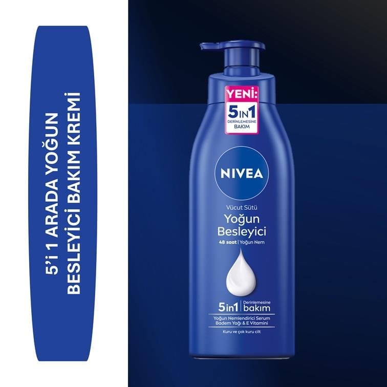 NIVEA BODY - Vücut Bakım - YOĞUN BESLEYİCİ VÜCUT SÜTÜ -  Kuru Cilt Ve Çok Kuru Cilt  İçin Klinik Onaylı Besleyici Yoğun Bakım ve Nemlendirme, 400 ML - 72 Saate Kadar Etkin - Cilt Dostu Badem Yağı ve Saf Hyaluron İçeriği