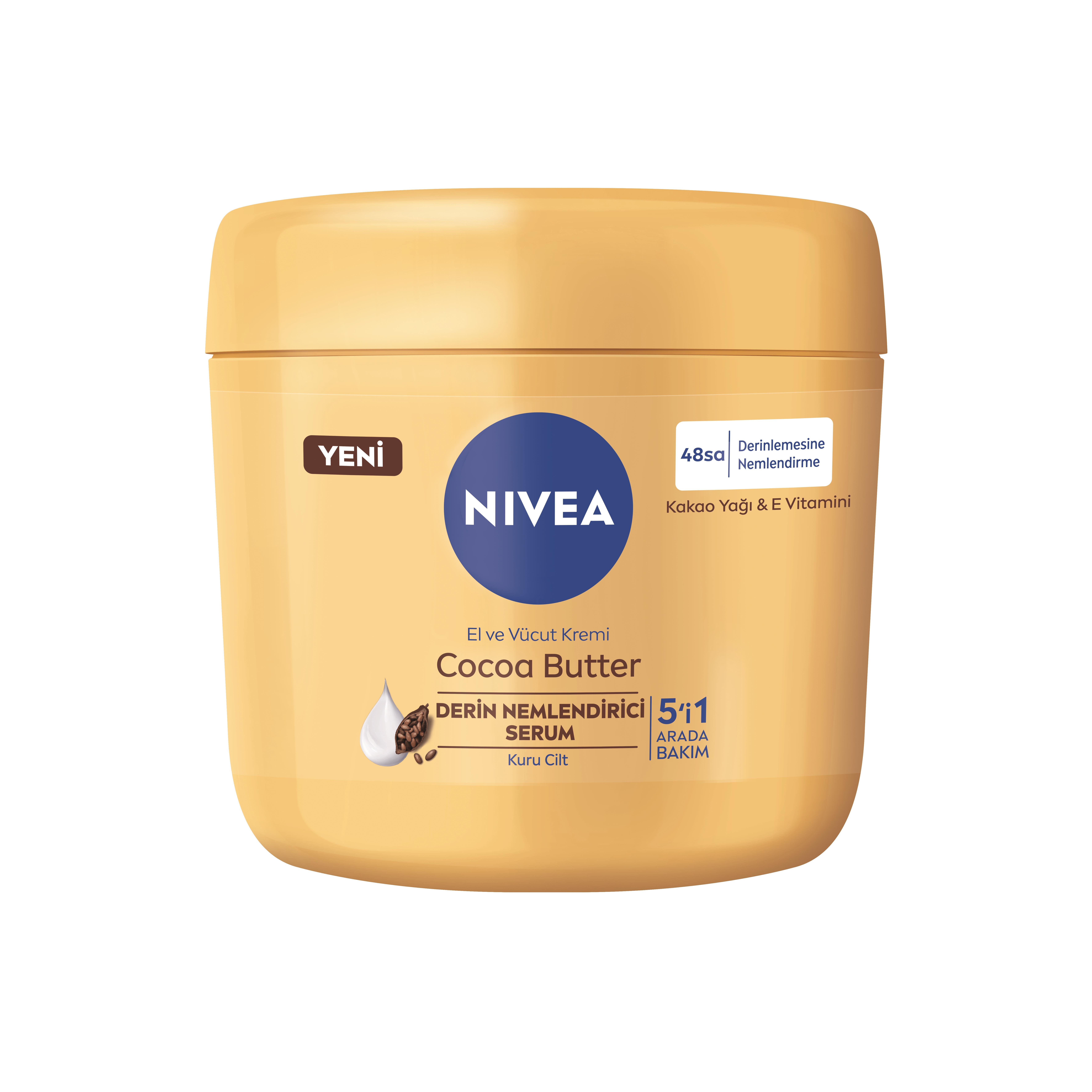 NIVEA BODY - Vücut Kremi - Coccoa Butter ve E Vitamini içeren Kuru Ciltler İçin Nemlendirici Etkili El vel Vücut Kremi -  400 ML