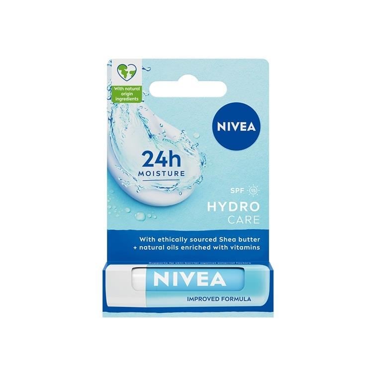 NIVEA - Dudak Bakımı - Hydro Care Dudak Bakım Kremi - Doğal Yağlar  ve Shea Yağı ile Zenginleştirilmiş Geliştirimiş Formül - Renksiz - 4.8g - 24 Saat Nemlendirme ve Koruma - - SpF15 Güneş Koruma Faktörü
