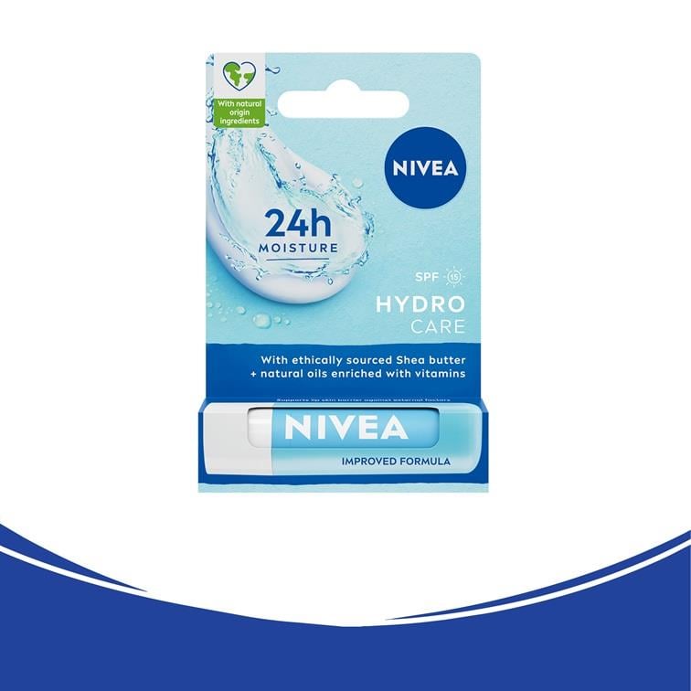 NIVEA - Dudak Bakımı - Hydro Care Dudak Bakım Kremi - Doğal Yağlar  ve Shea Yağı ile Zenginleştirilmiş Geliştirimiş Formül - Renksiz - 4.8g - 24 Saat Nemlendirme ve Koruma - - SpF15 Güneş Koruma Faktörü