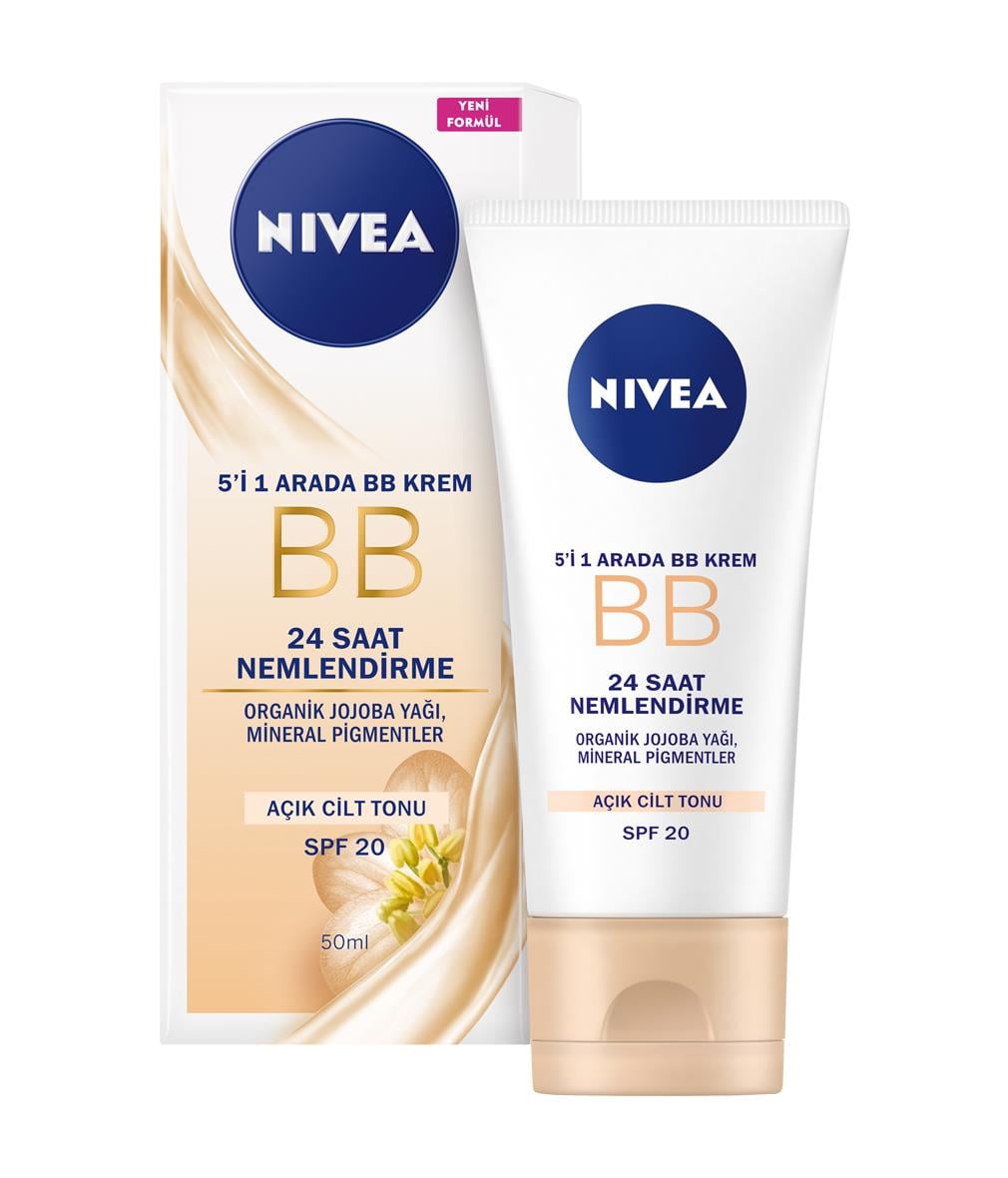 NIVEA FACE - Yüz Bakım Kremi -  5'i 1 Arada BB Krem - Gündüz Yüz Bakımı, Renklendirme & 24 Saat Nem Sağlayan Formül - SPF 15 Güneş Koruma Faktörü İçerir -Açık Cikt Tonu - 50ML