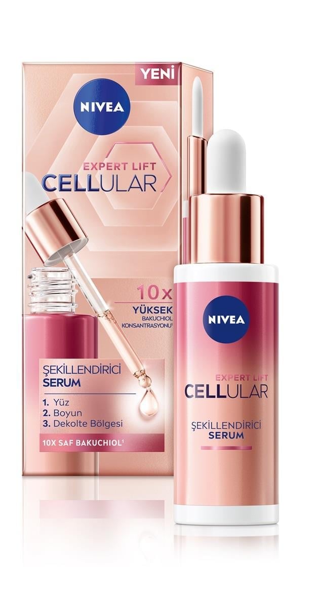 NIVEA FACE - Yüz Bakım Serumu - CeLLuLaR EXPERT LIFT Cilt Bakım Serumu - Bakuchiol İçeren Formül ile 10 x Sıkılaştıcı & Kolajen Tetikleyici Etki - 30 ML
