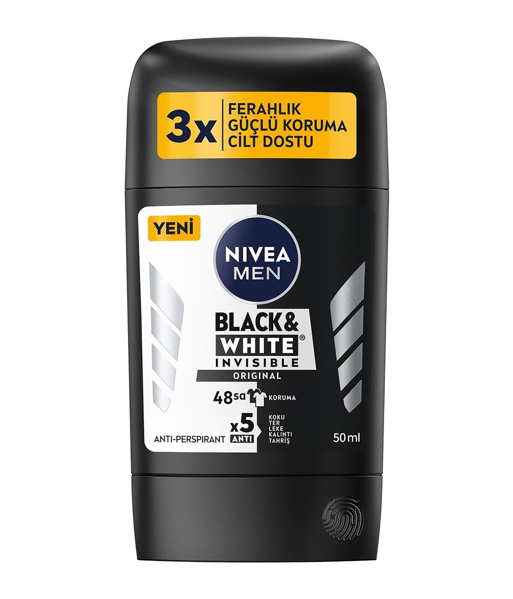 NIVEA Men - Erkek Deodorant  - Black & White Original Stick Erkek Deodorant 50 ML - Terlemeye Karşı Gün Boyu Etkin ve Güçlü Çözüm