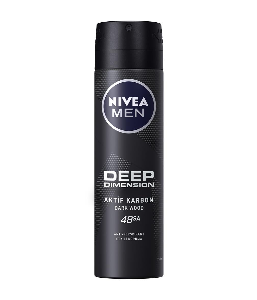 NIVEA Men - Erkek Deodorant - DEEP DIMENSION Sprey Deodorant 150 ML - Darkwood Aktif Karbon İçeriği ile 72 Saat Süren Mükemmel Etki