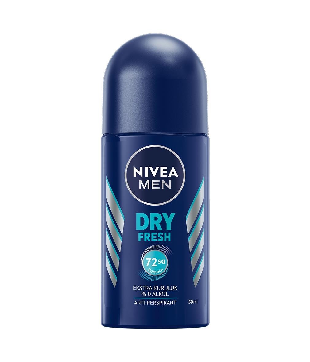 NIVEA Men - Erkek Deodorant - Dry Fresh Roll On Deodorant 50 ML - Cilt Dostu , 72 Saate Kadar Etkin  Ter Karşıtı Ferah Koruma