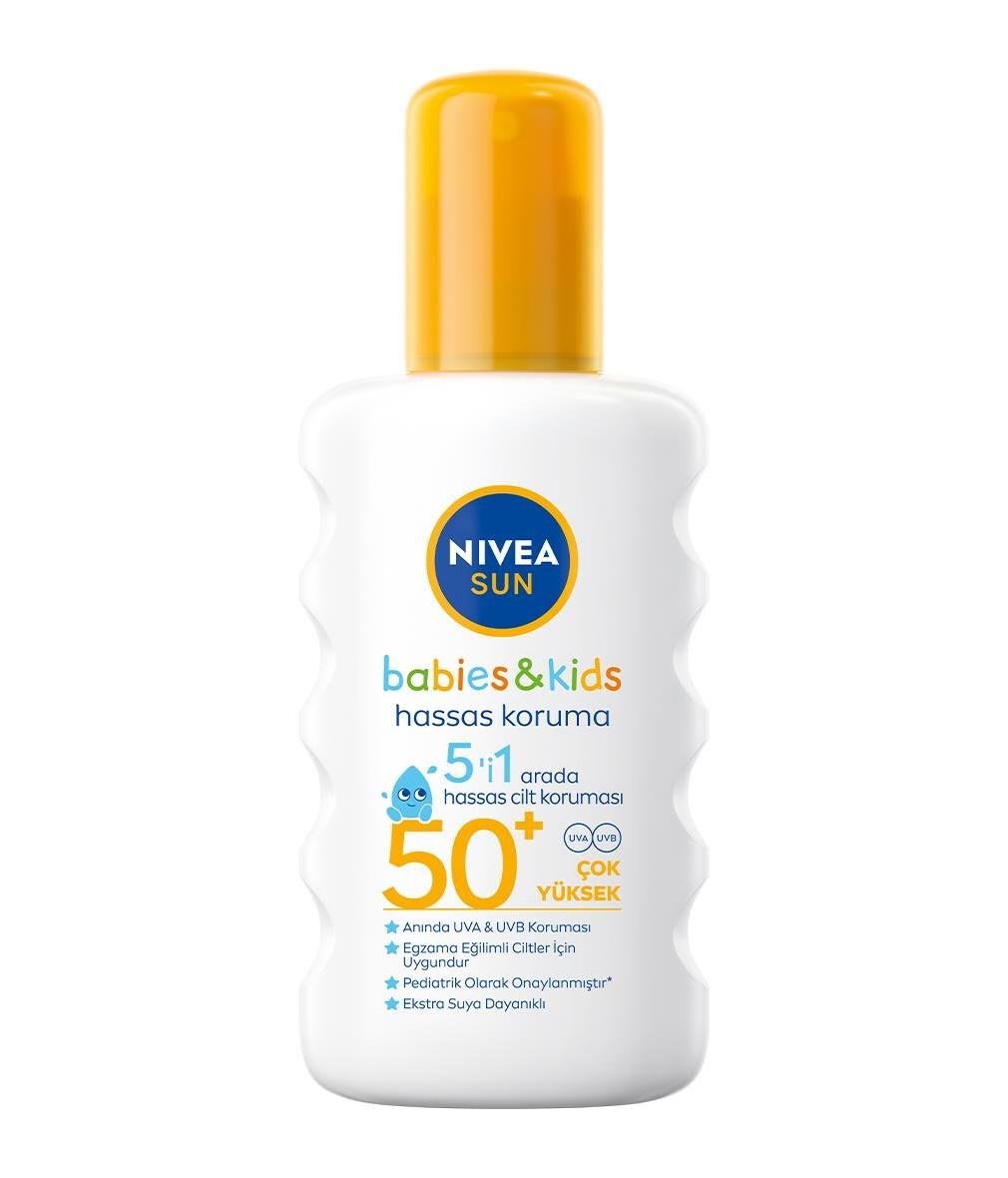 NIVEA SUN -  Güneş Koruyucu Seri - NiveaHassas & Ekstra Suya Dayanıklı Çocuk Güneş Spreyi - Yüksek uVa /uVb Filtresi - Güneş Koruma Faktörü - SPF 50+; 200 ML