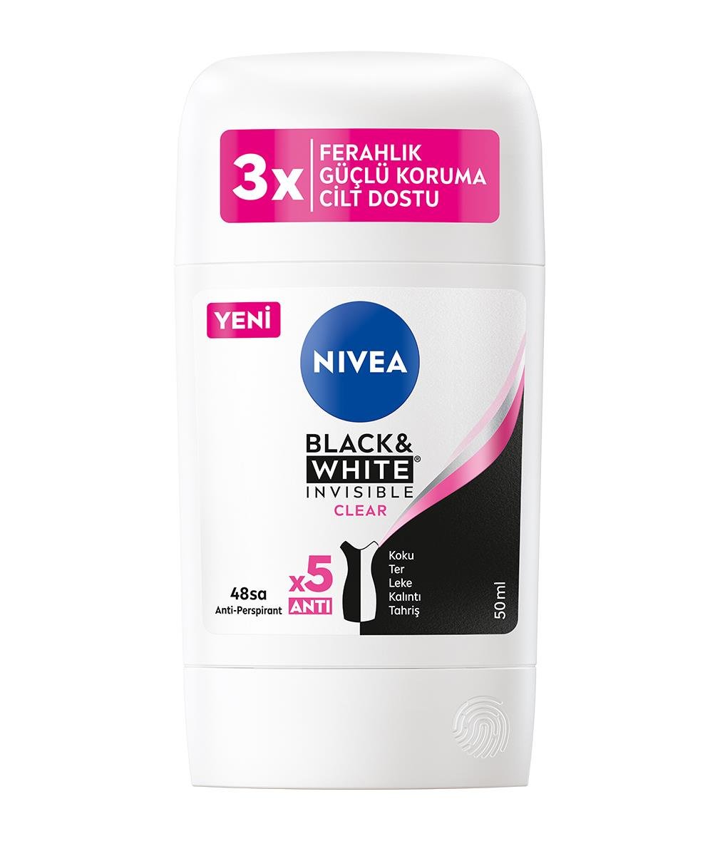 NIVEA Women - Kadın Deodorant - Black & White Invisible Clear Kadın Stick Deodorant 150 ML - Terlemeye Karşı 72 Saate Kadar Derma Aktif Koruma