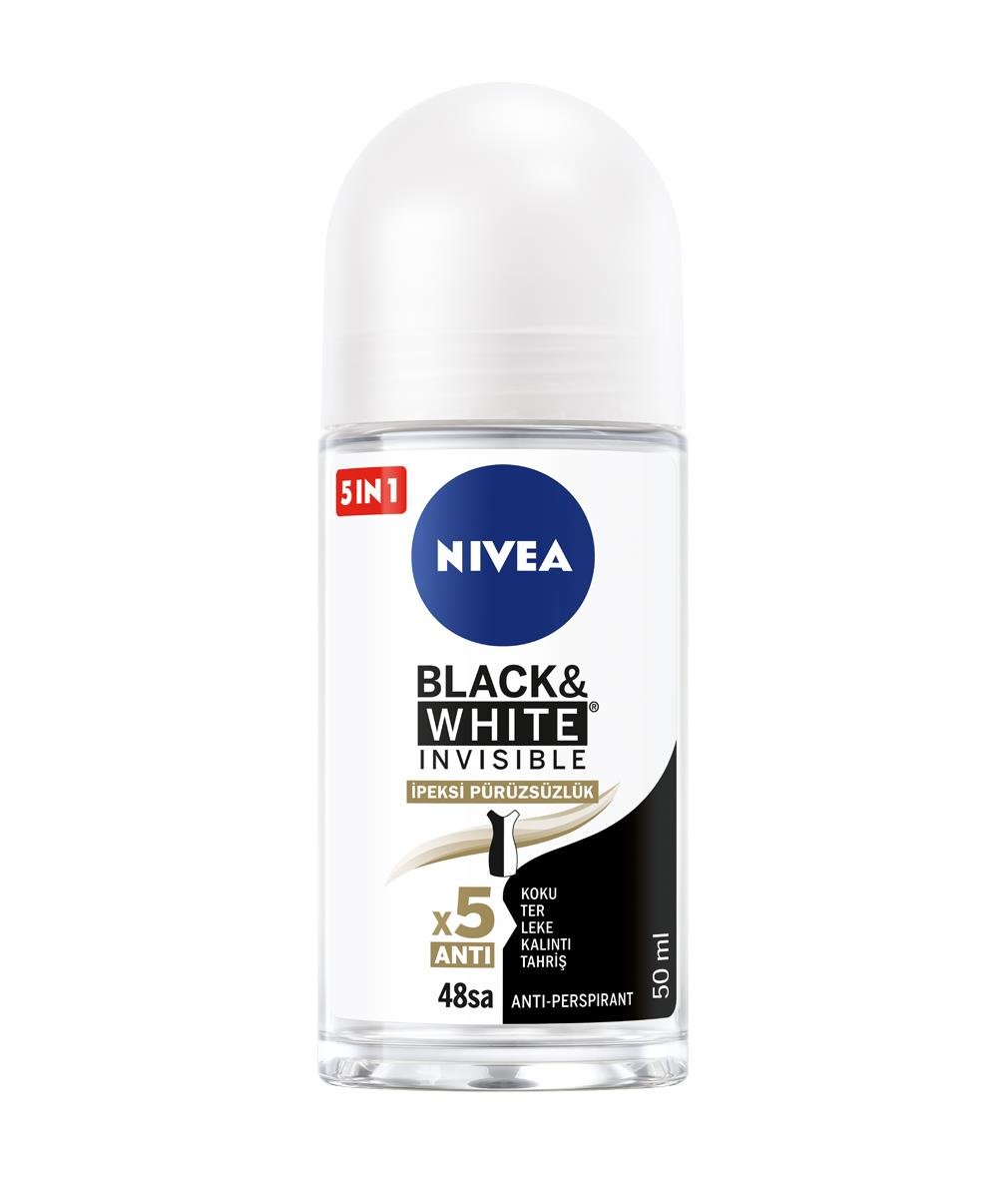 NIVEA Women - Kadın Deodorant - Black & White Invisible İpeksi Pürüzsüzlük Kadın Roll On Deodorant 50 ML - Hızlı Kuruma ve Ter Kokusuna Karşı 48 Saate Kadar Etkin Performans