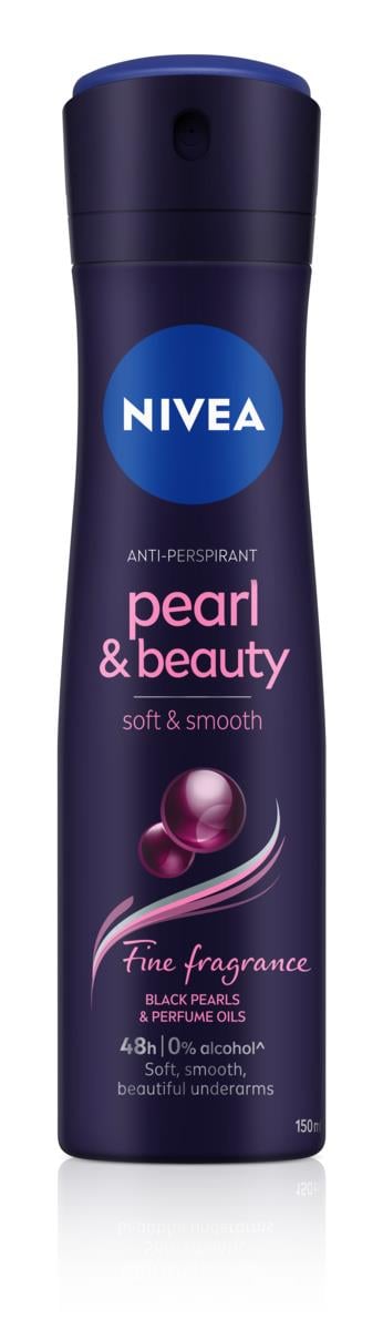 NIVEA Women - Kadın Deodorant - Pearl & Beauty Soft & Smooth Fine Fragrance Kadın Sprey Deodorant 150 ML -- Siyah İnci ve Parfüm Yağları ileYumuşak, Pürüssüz ve Göz Alıcı Koltuk Altları, Terlemeye Karşı 48 Saate Kadar Süren Kusursuzluk