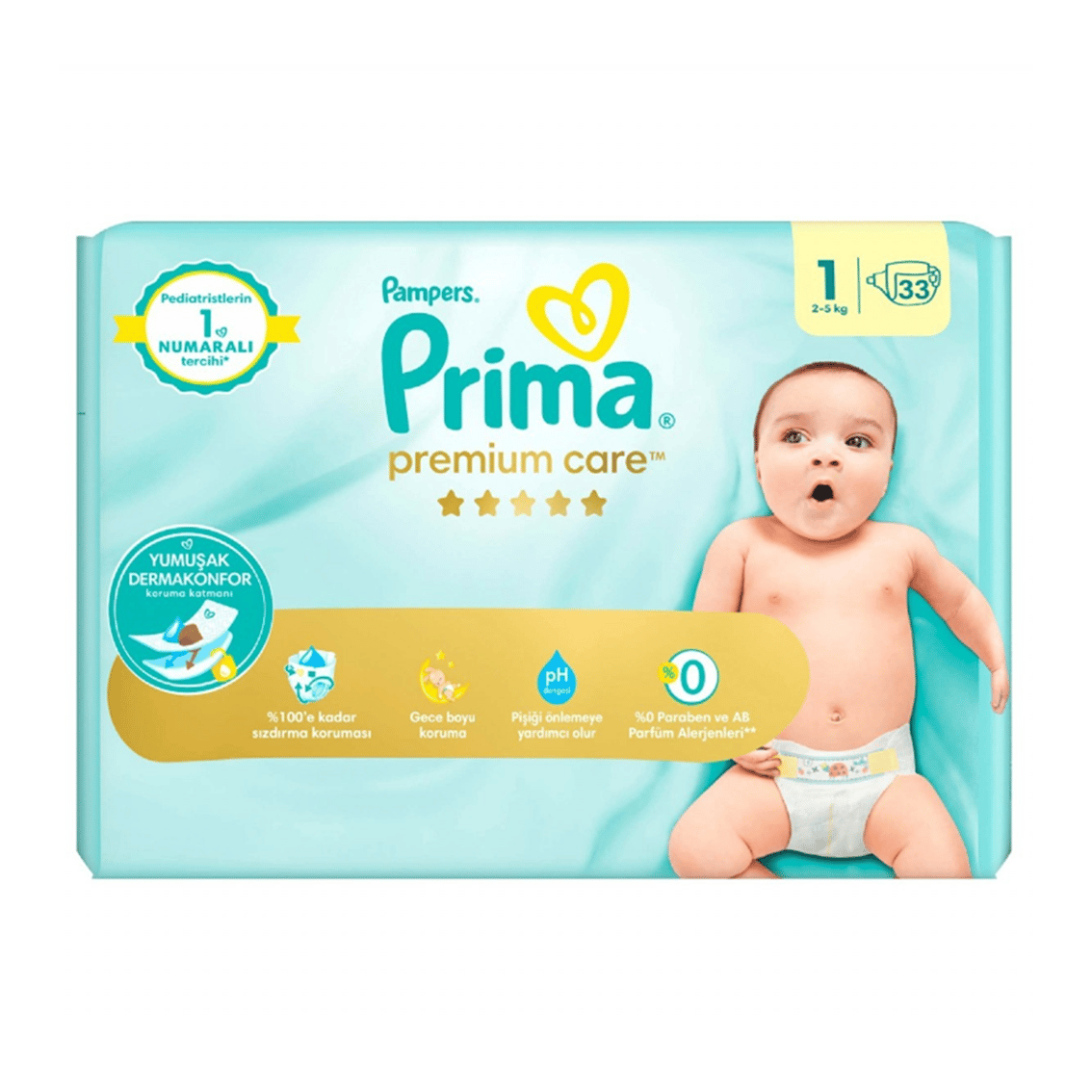 Premium Care 1 Beden 33 Adet Yenidogan İkiz Paket Bebek Bezi 
