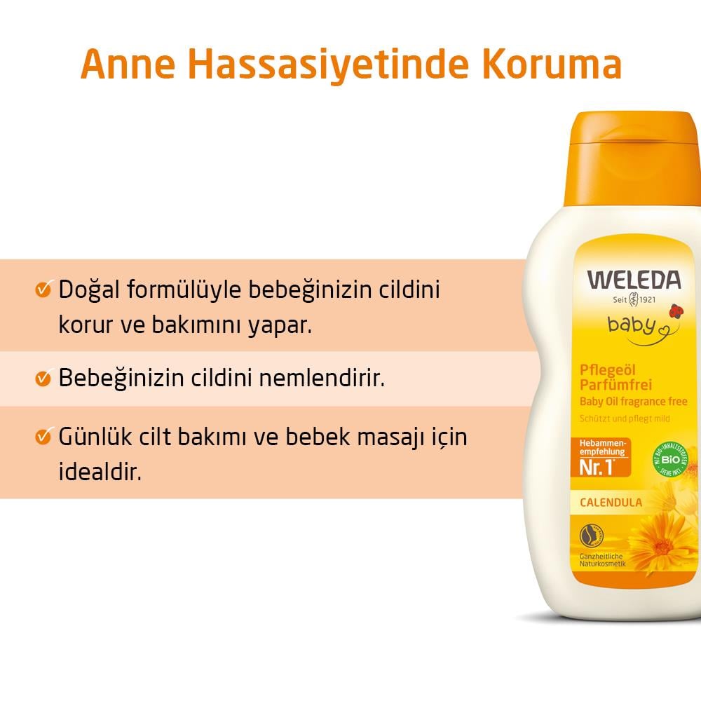 Weleda Doğal Bebek Ürünleri - Calendula Özlü Organik Parfümsüz Bebek Yağı 200 ML 