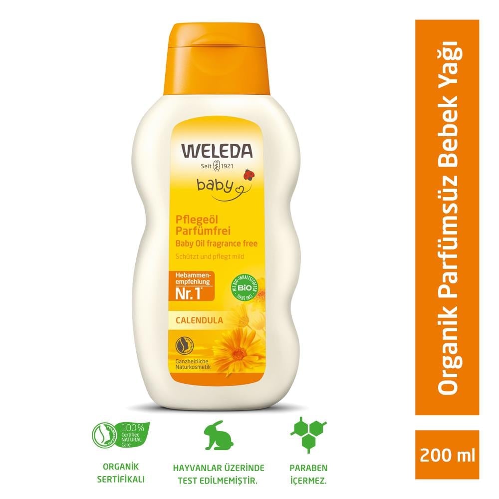 Weleda Doğal Bebek Ürünleri - Calendula Özlü Organik Parfümsüz Bebek Yağı 200 ML 