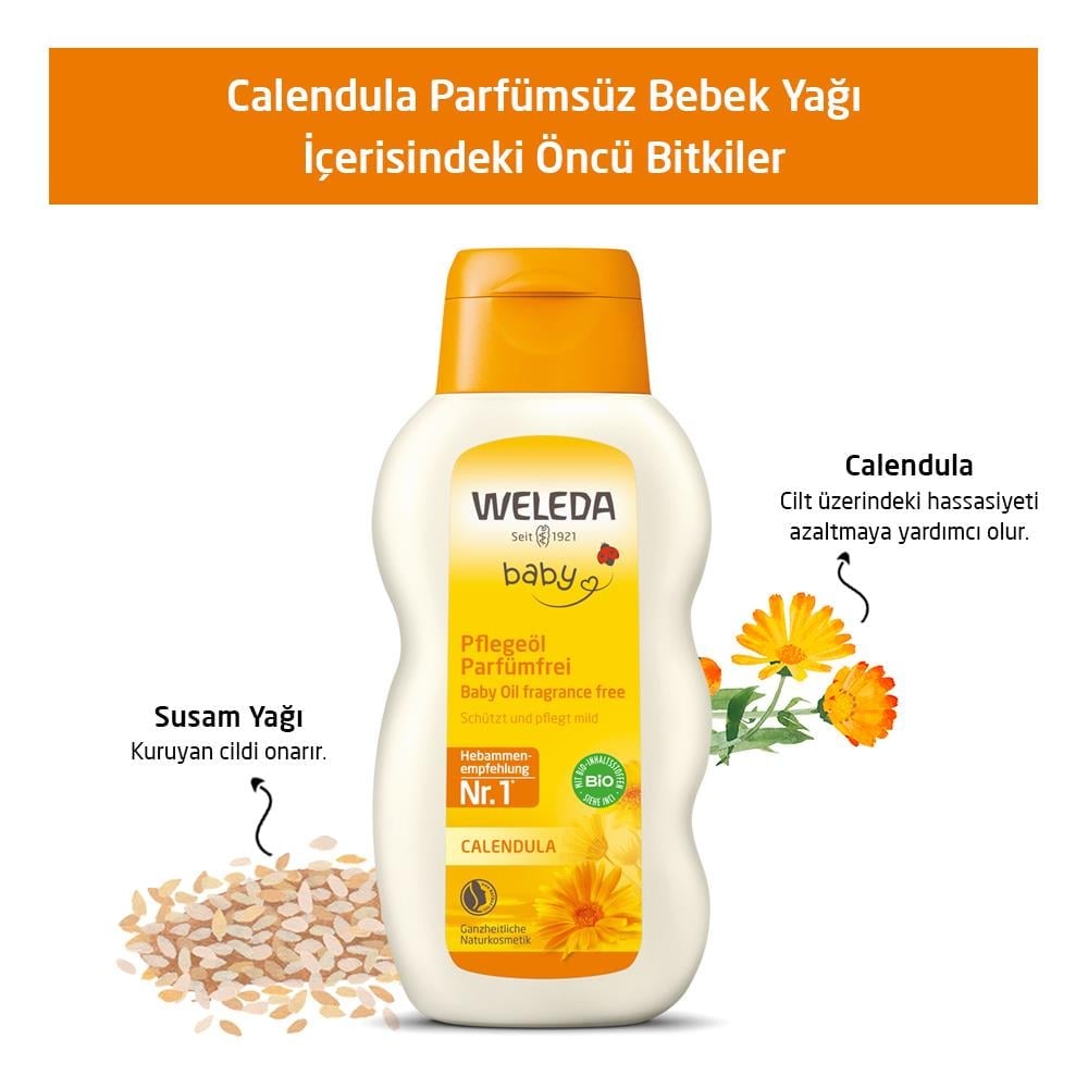 Weleda Doğal Bebek Ürünleri - Calendula Özlü Organik Parfümsüz Bebek Yağı 200 ML 