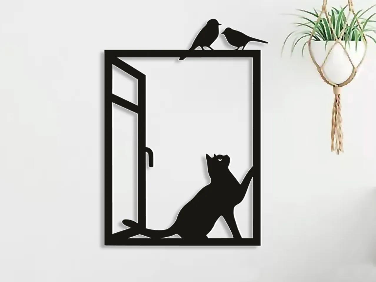  Odi3d Cat in Window Duvar Süsü
