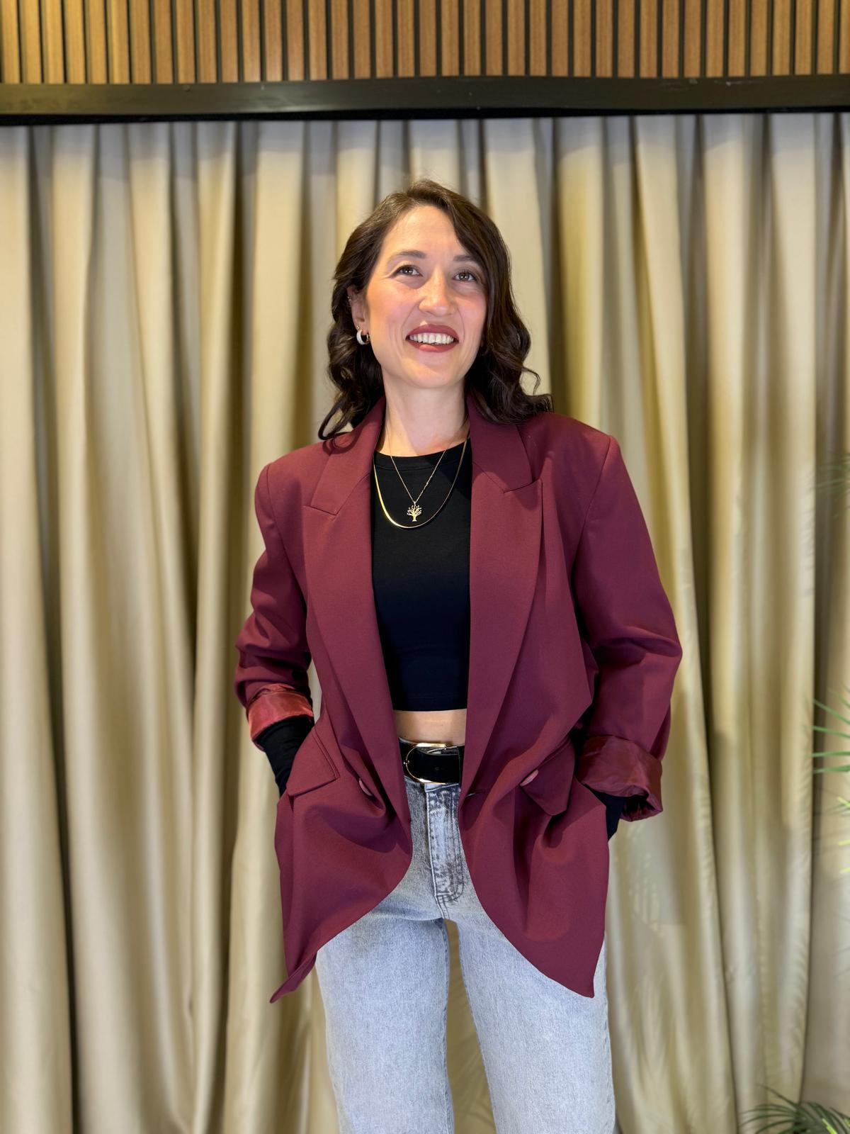 DİLVİN 60759 OVERSİZE BLAZER BORDO CEKET