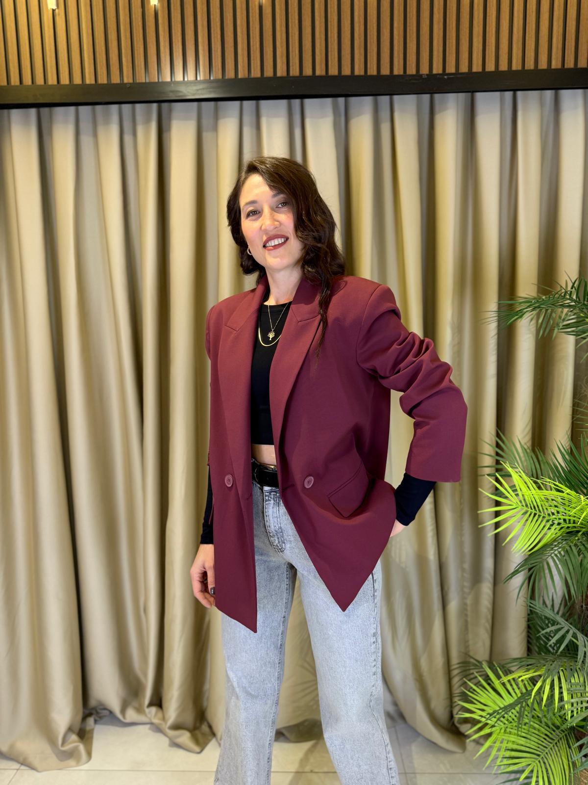 DİLVİN 60759 OVERSİZE BLAZER BORDO CEKET