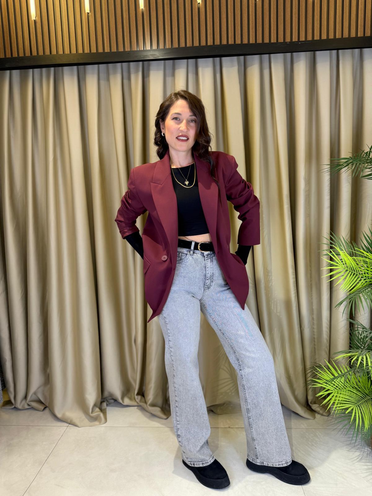 DİLVİN 60759 OVERSİZE BLAZER BORDO CEKET