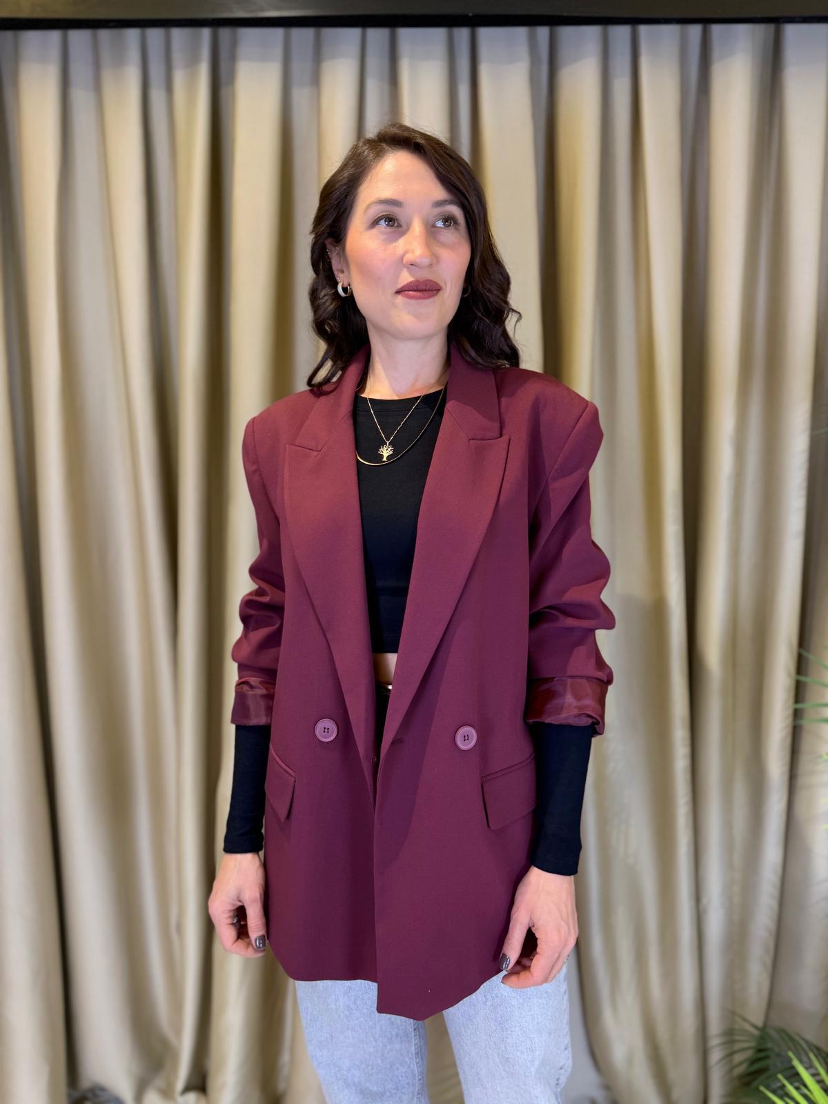 DİLVİN 60759 OVERSİZE BLAZER BORDO CEKET