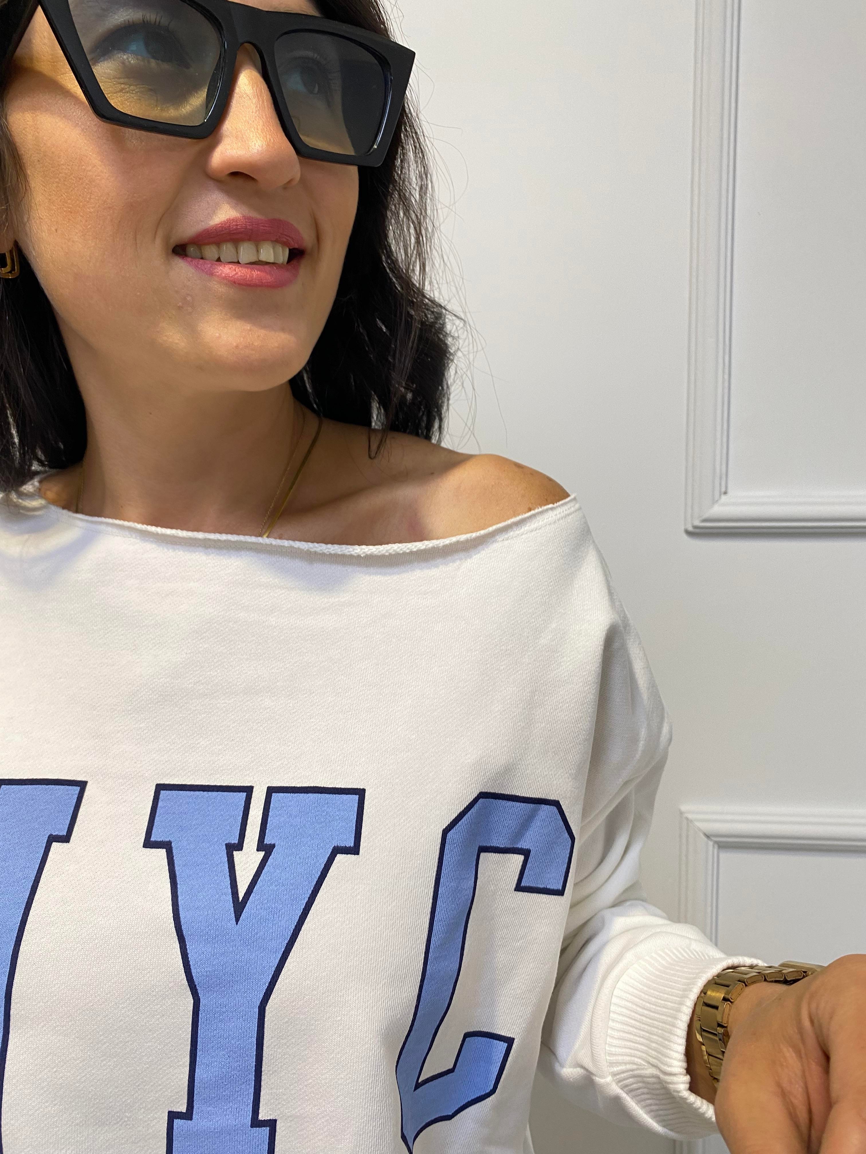 DÜŞÜK OMUZ NYC BASKILI TEK OMUZ SWEATSHİRT