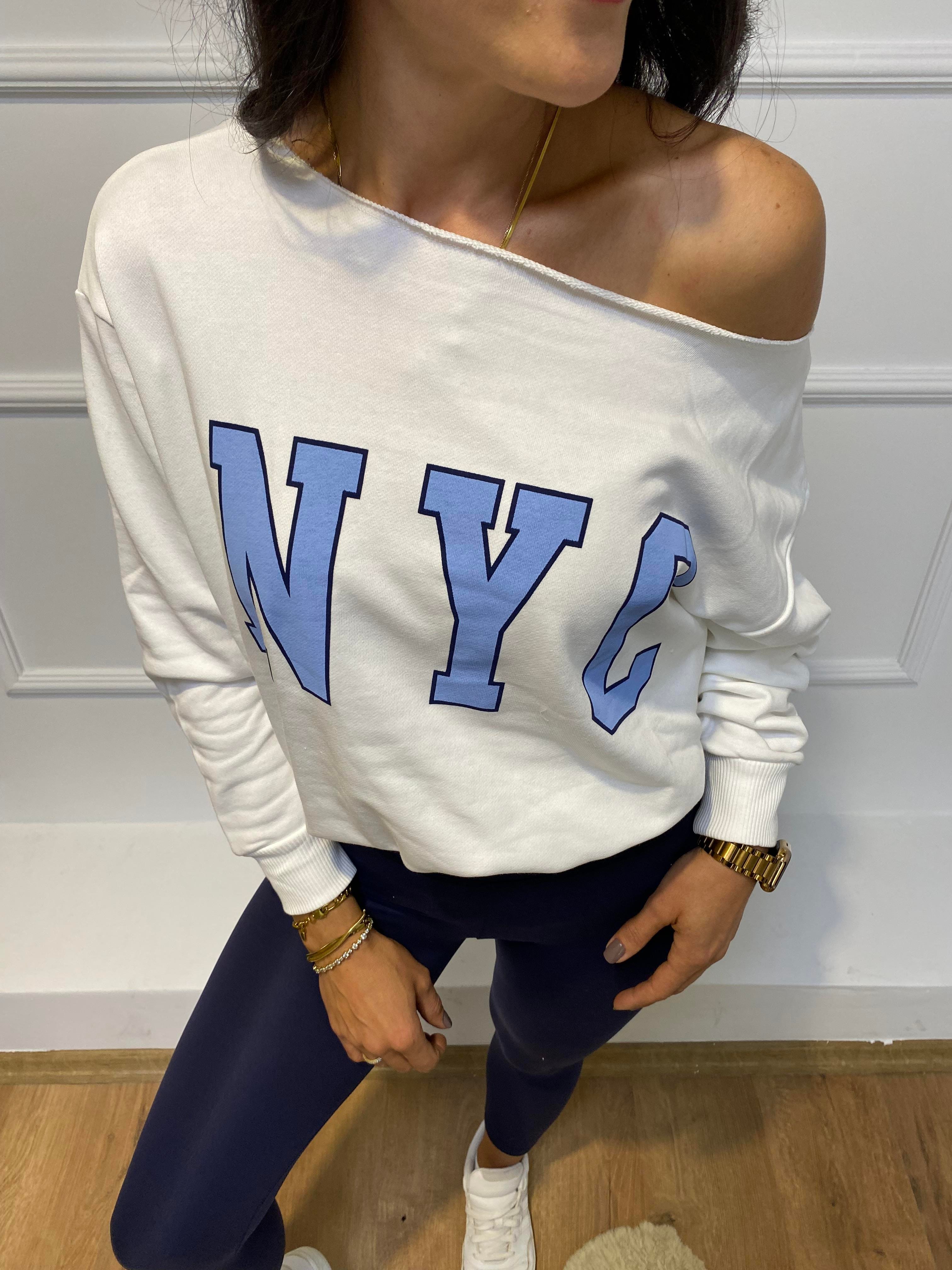 DÜŞÜK OMUZ NYC BASKILI TEK OMUZ SWEATSHİRT