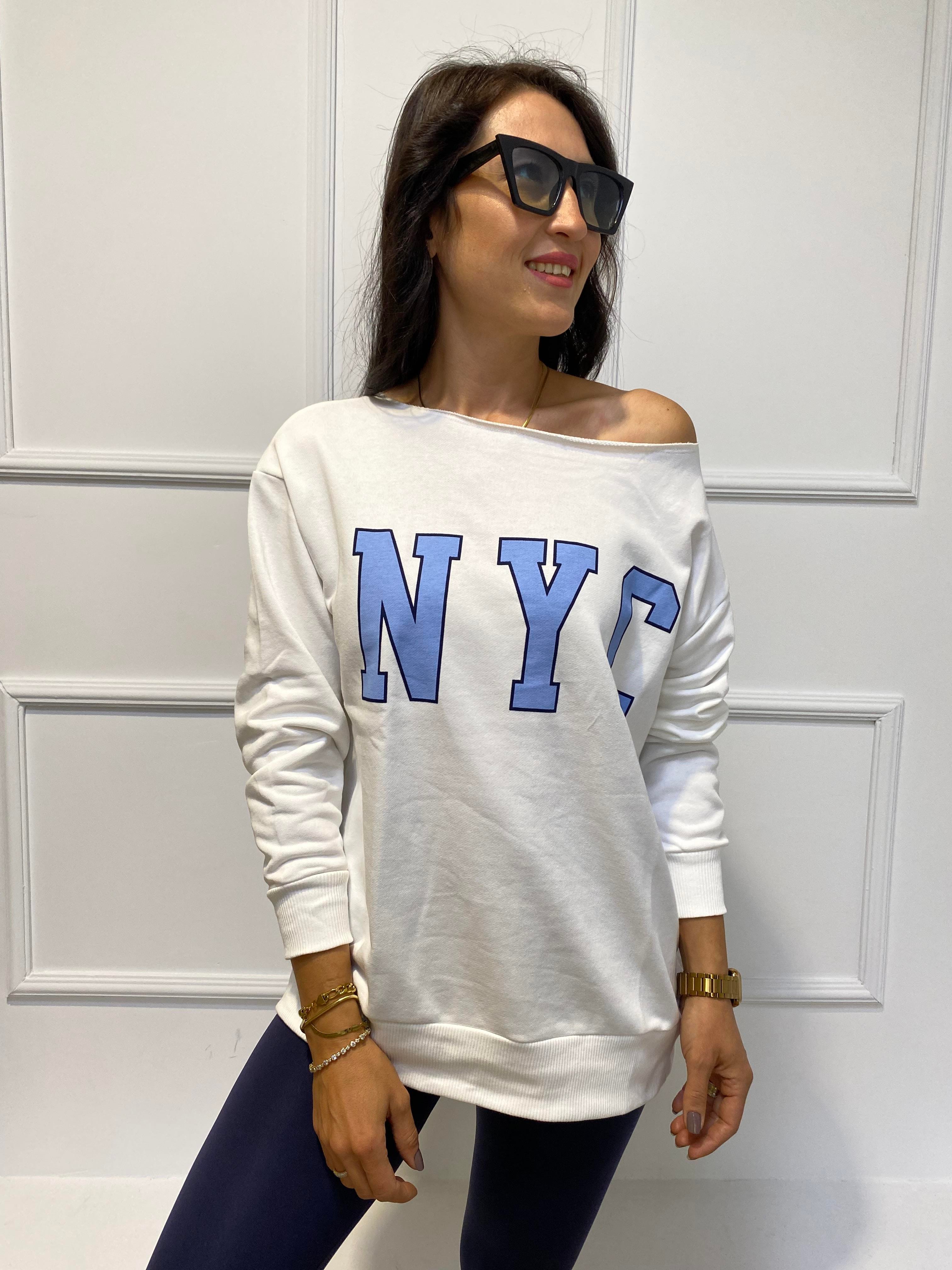 DÜŞÜK OMUZ NYC BASKILI TEK OMUZ SWEATSHİRT