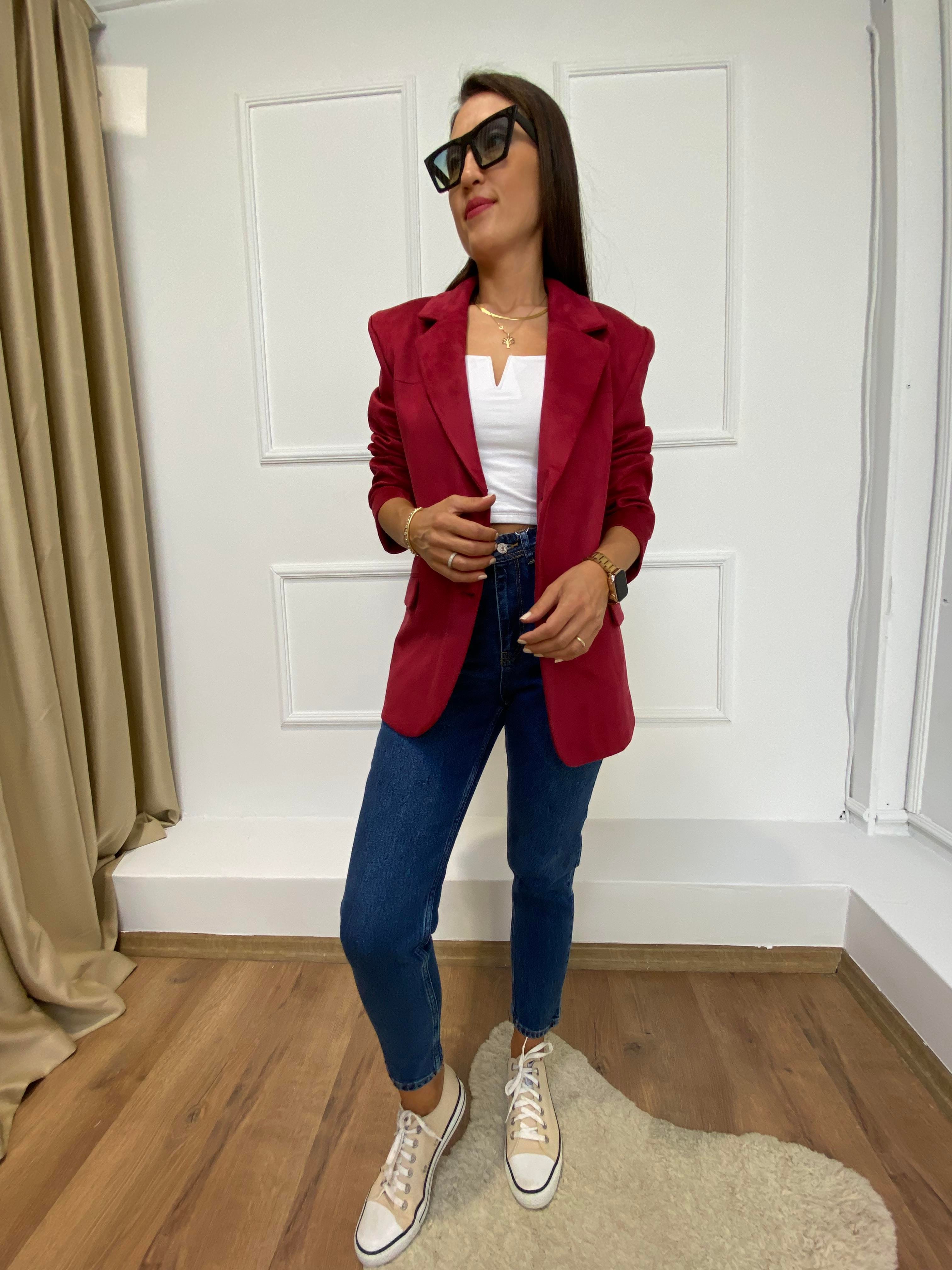 NUNRBEG BORDO SÜET BLAZER CEKET