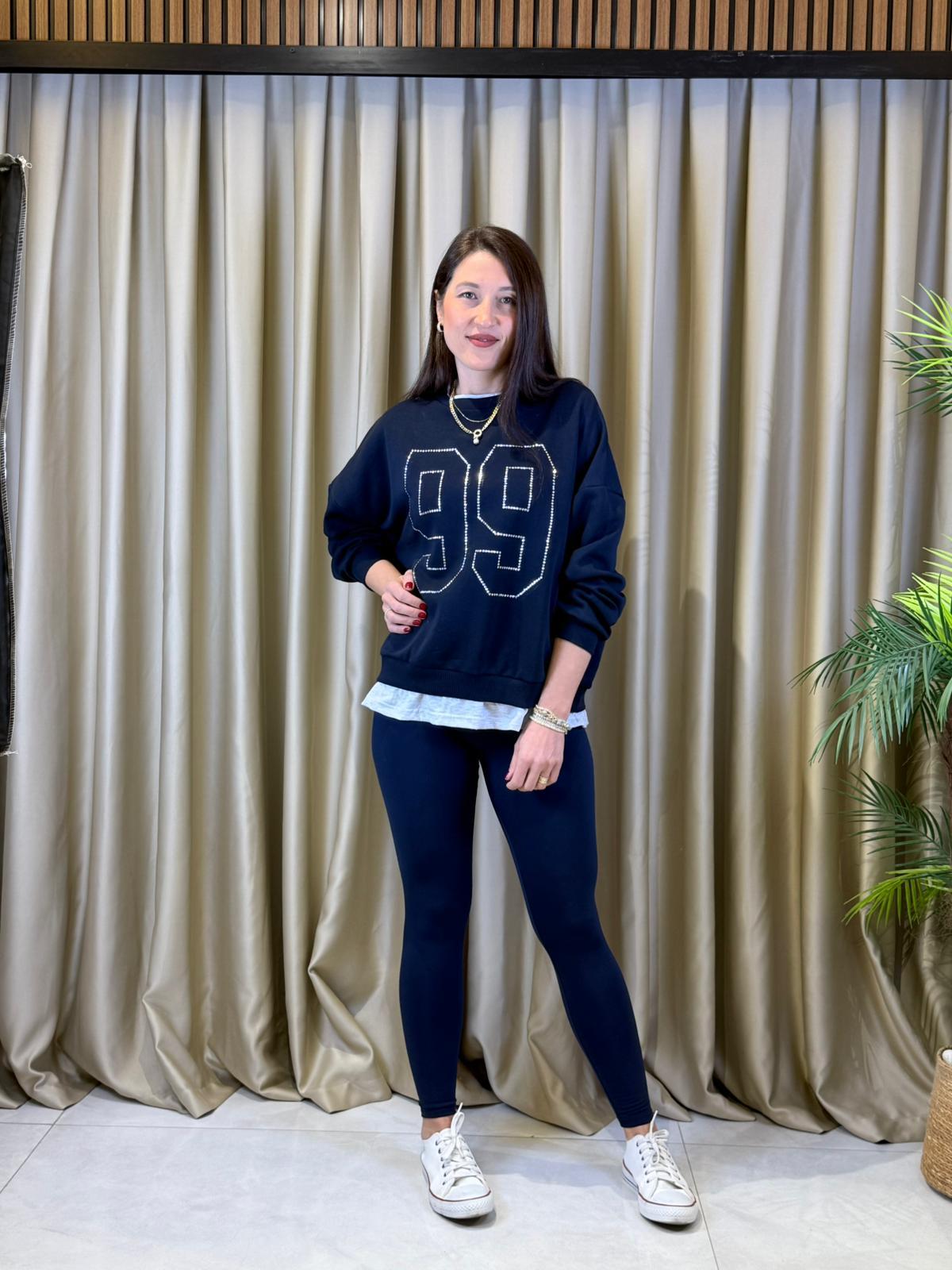 ÖNÜ 99 TAŞ BASKILI LACİVERT KADIN SWEATSHIRT