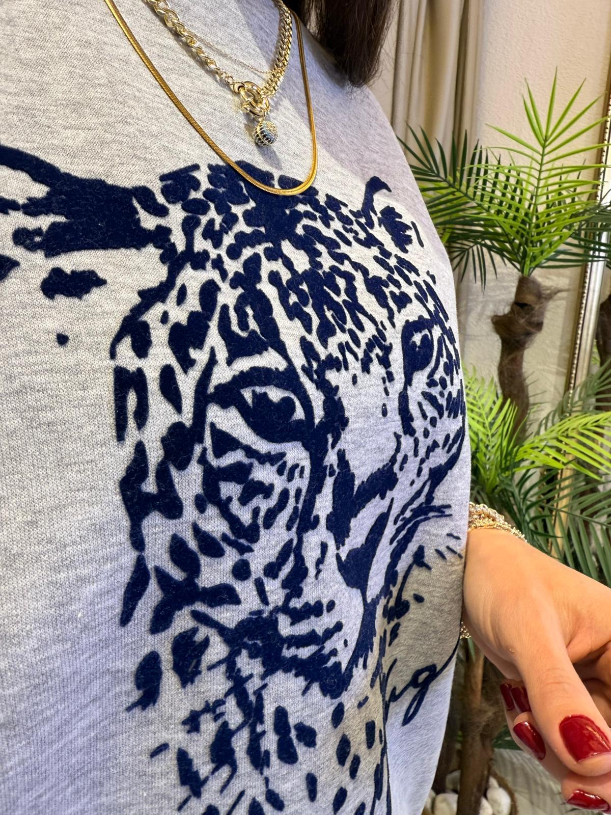 ÖNÜ LEOPAR BASKILI GRİ KADIN SWETSHIRT