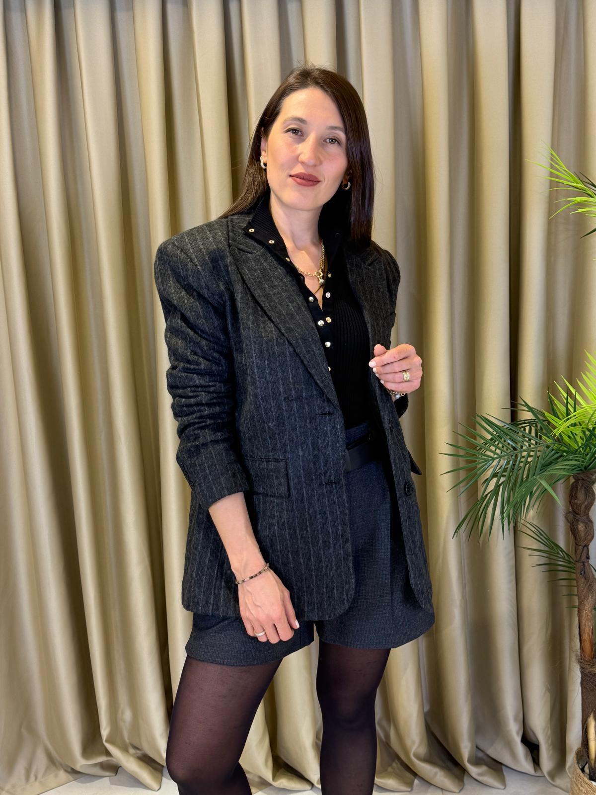 Oversize Çizgili Kaşe Blazer Ceket