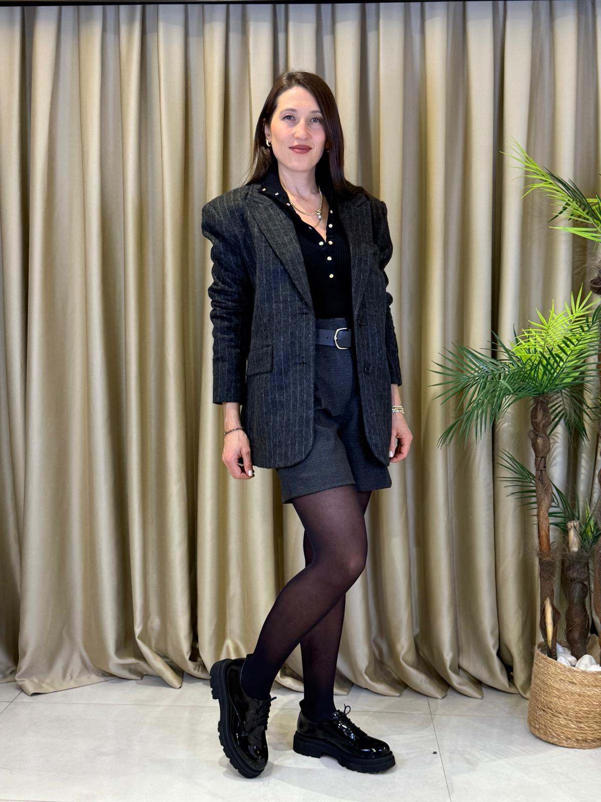 Oversize Çizgili Kaşe Blazer Ceket