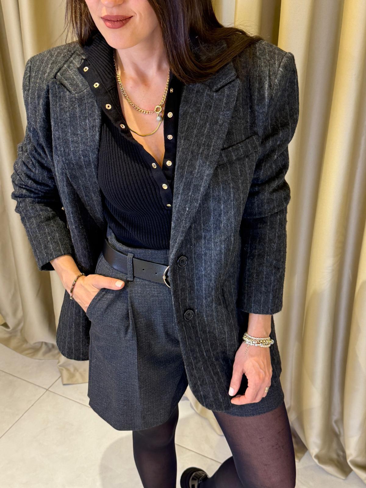 Oversize Çizgili Kaşe Blazer Ceket