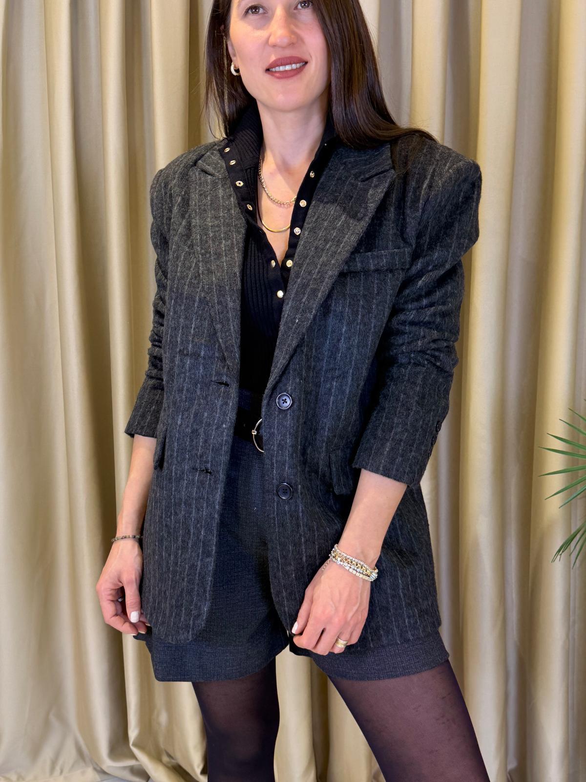 Oversize Çizgili Kaşe Blazer Ceket