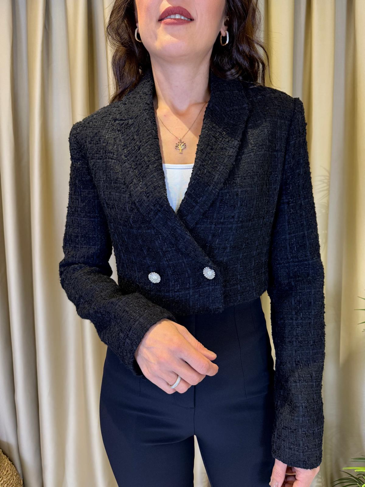 SİYAH CROP BLAZER CEKET