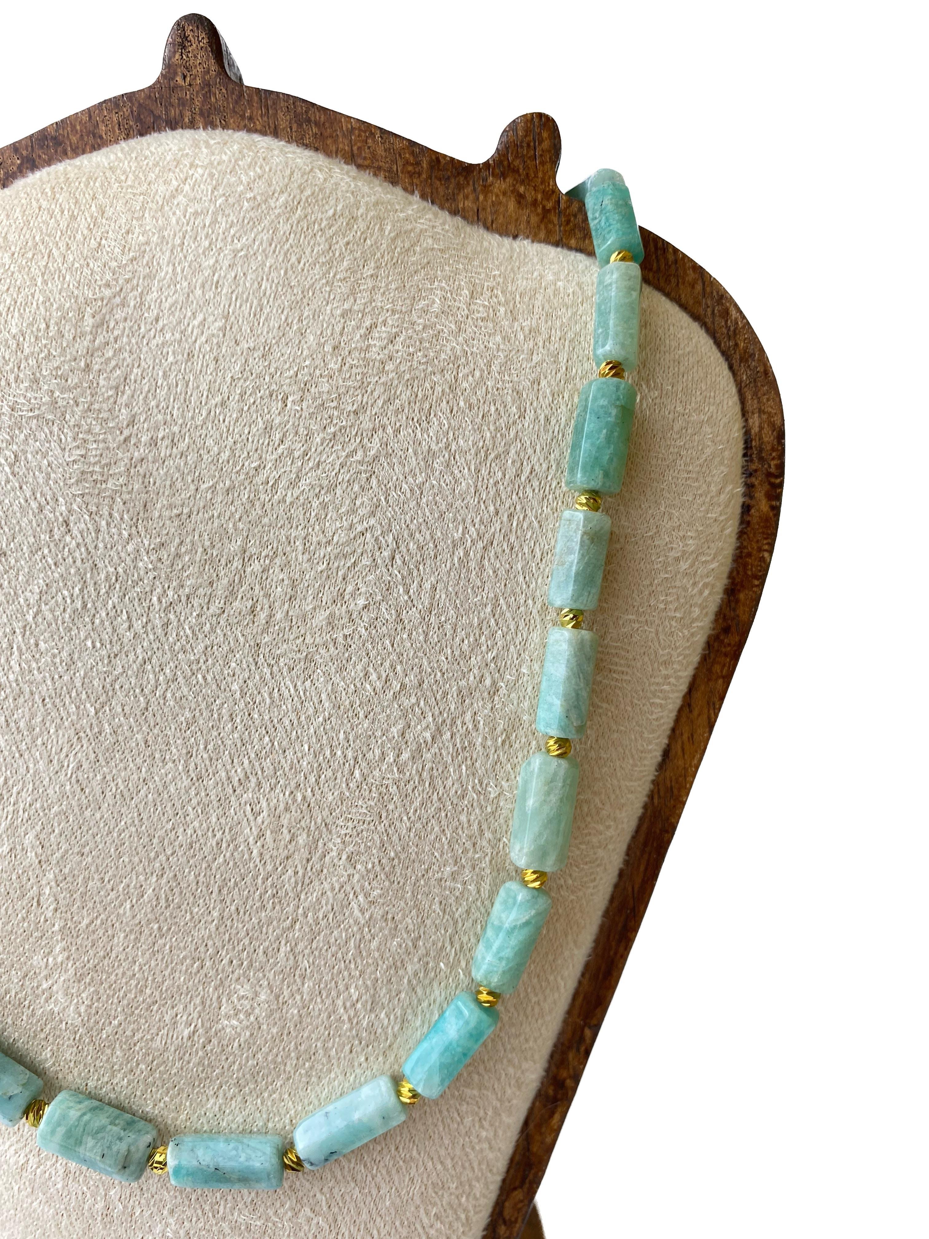 Premium Kalite Amazonit Doğal Taş Kolye – Altın Kaplama Alerji Yapmaz Aksesuarlı, 45+5 cm