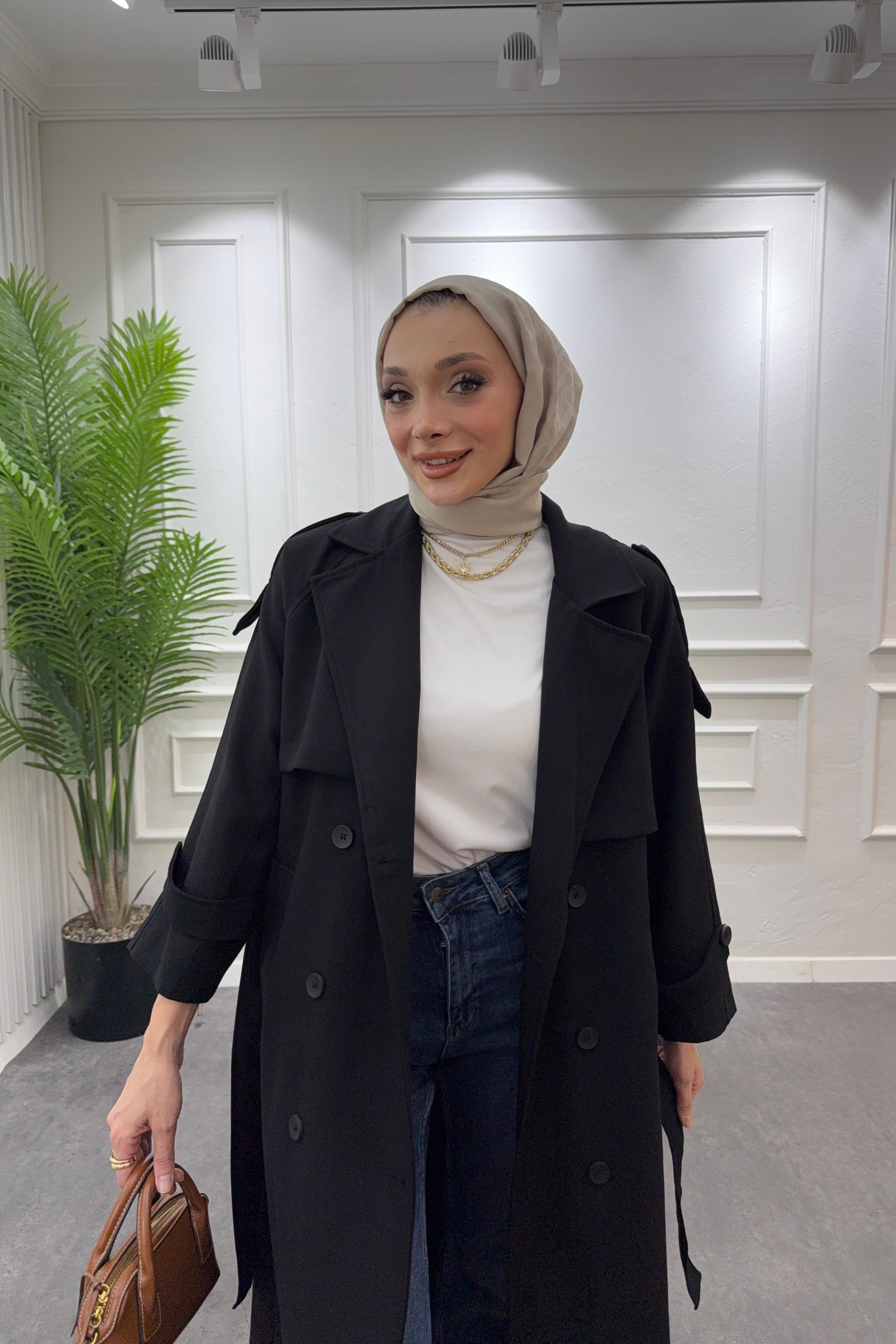 Premium Oversize Trençkot-Siyah