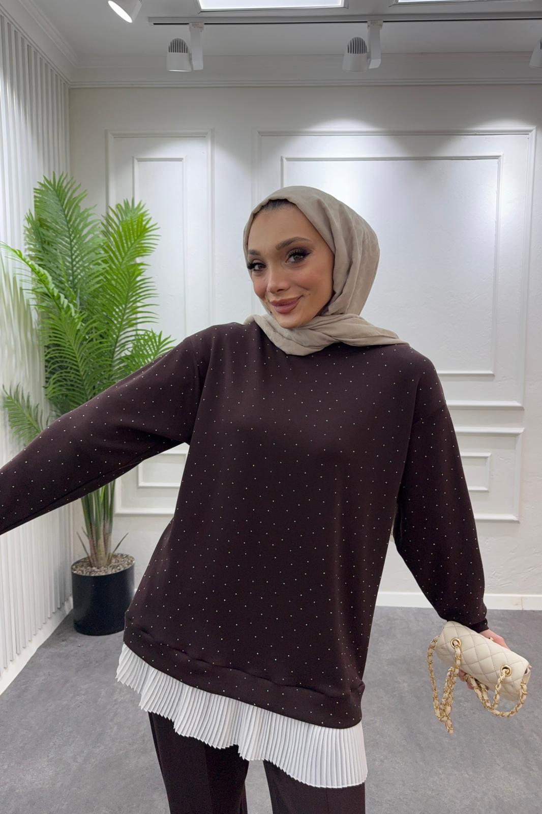 Taşlı Piliseli Takım - Kahve