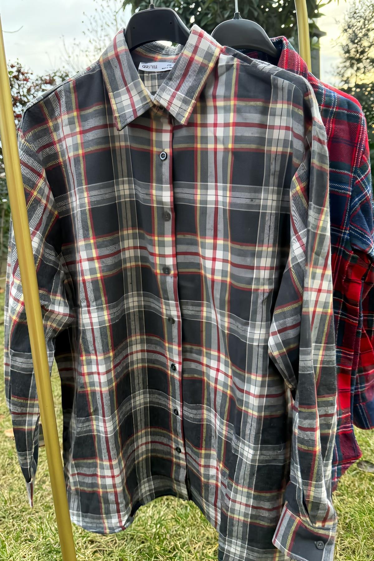 Antrasit Ekose Desen Gömlek