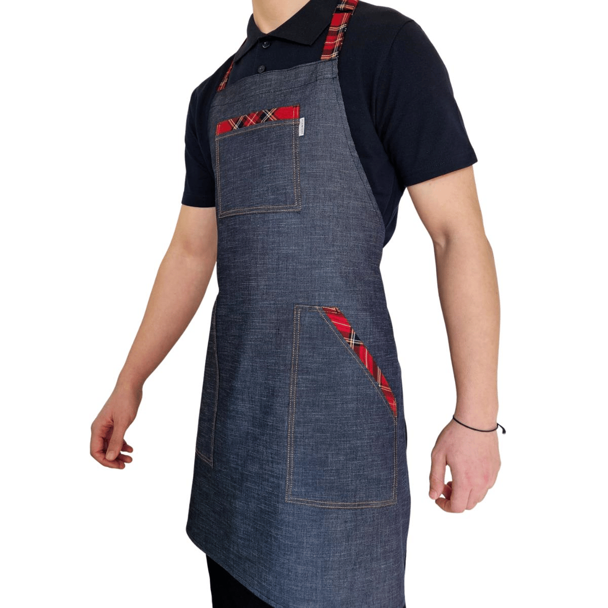 Formteks Boydan Askılı Tokalı Önlük Denim Ekose