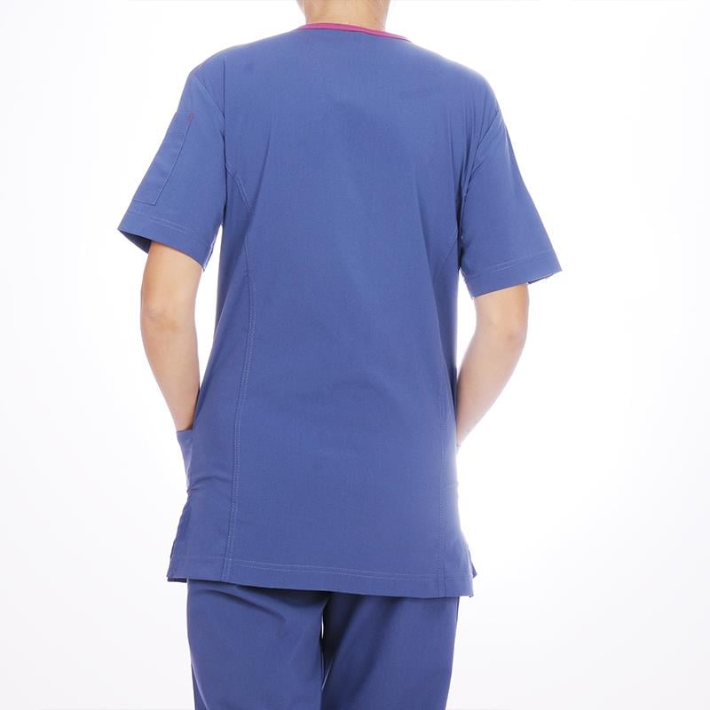 Formteks Kadın SPA  Hemşire Scrubs  Takım   Likralı Terry Cotton İndigo-Fuşya Biyeli