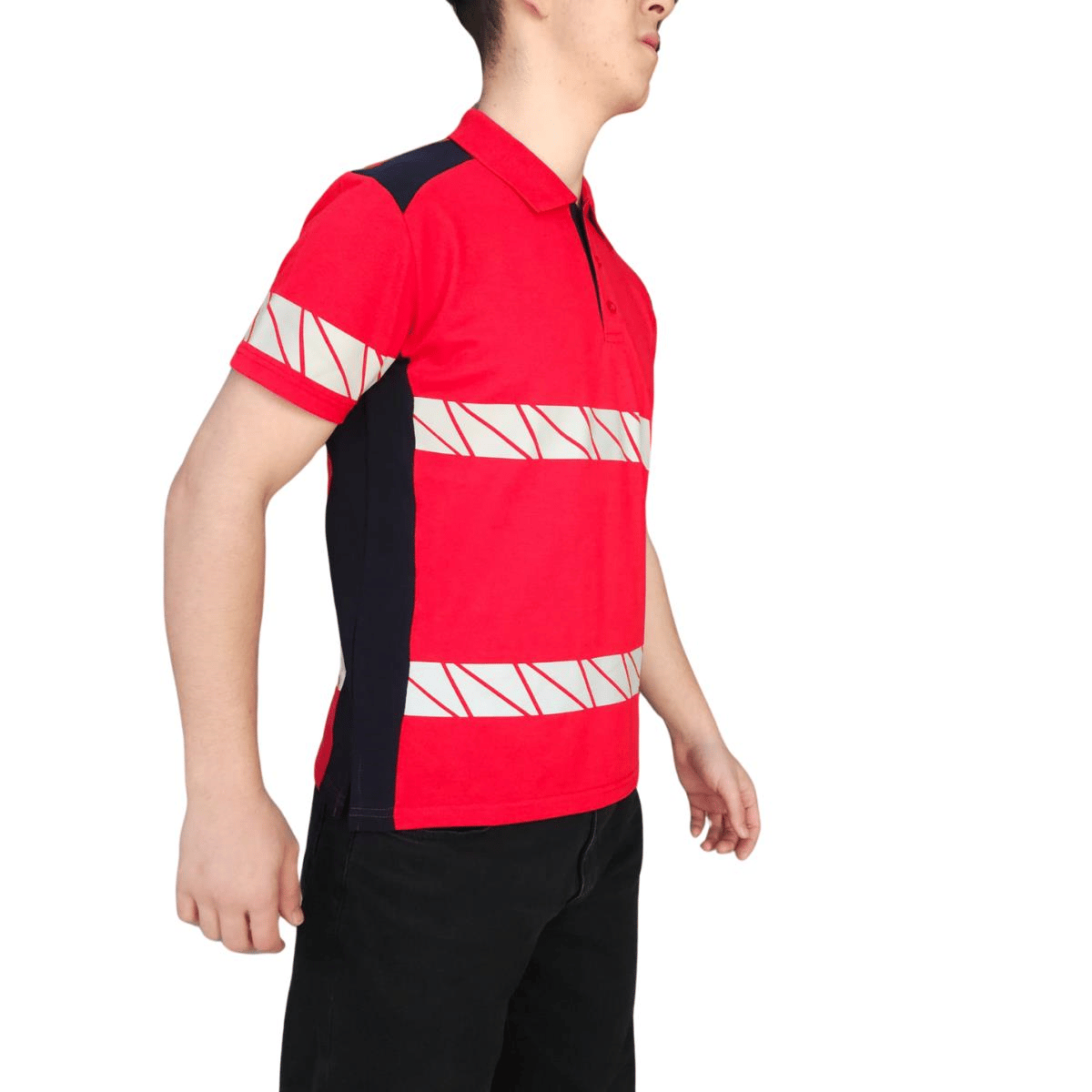 Formteks RefleX Pro – Reflektör Baskılı Polo Yaka İş Tişörtü Kırmızı Lacivert