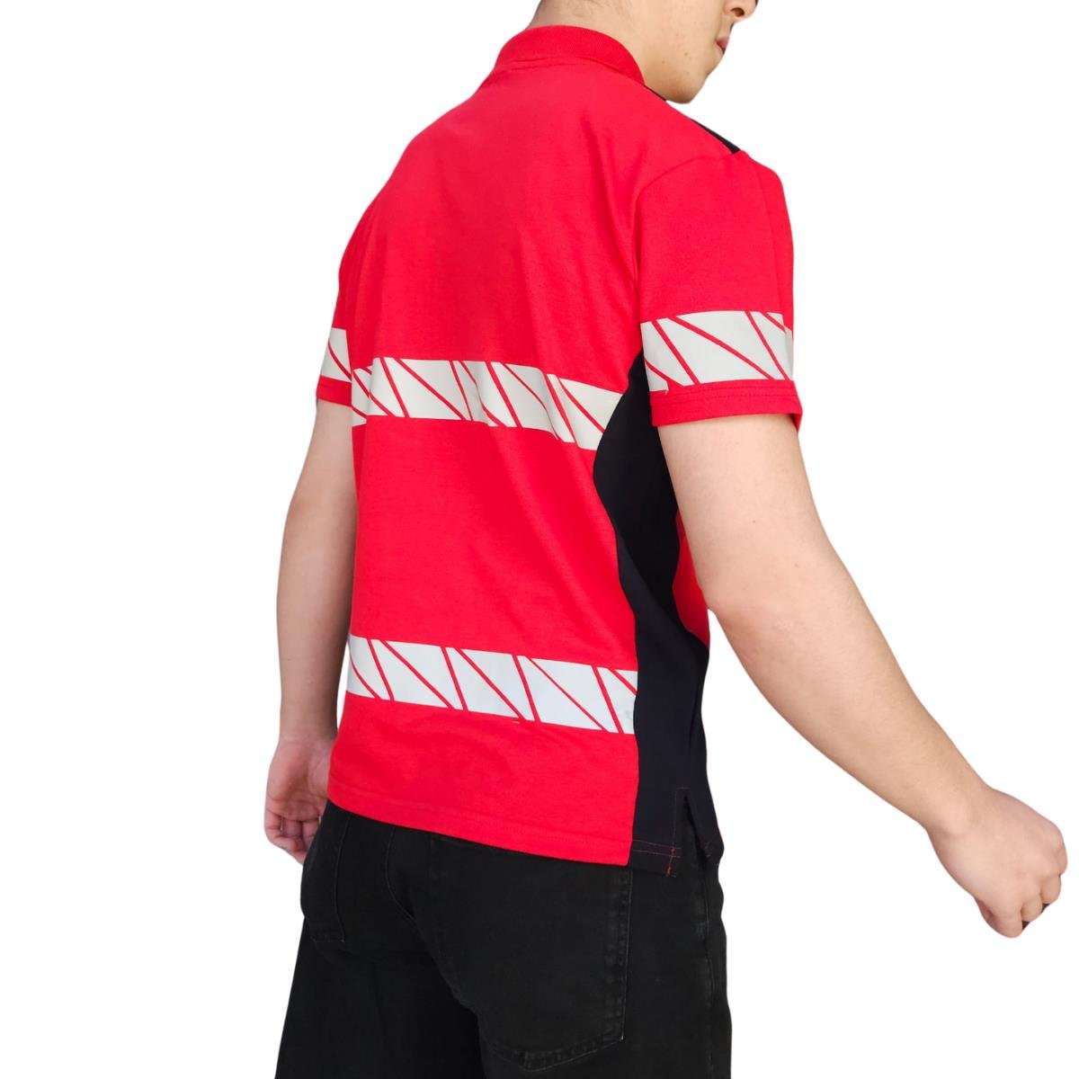 Formteks RefleX Pro – Reflektör Baskılı Polo Yaka İş Tişörtü Kırmızı Lacivert