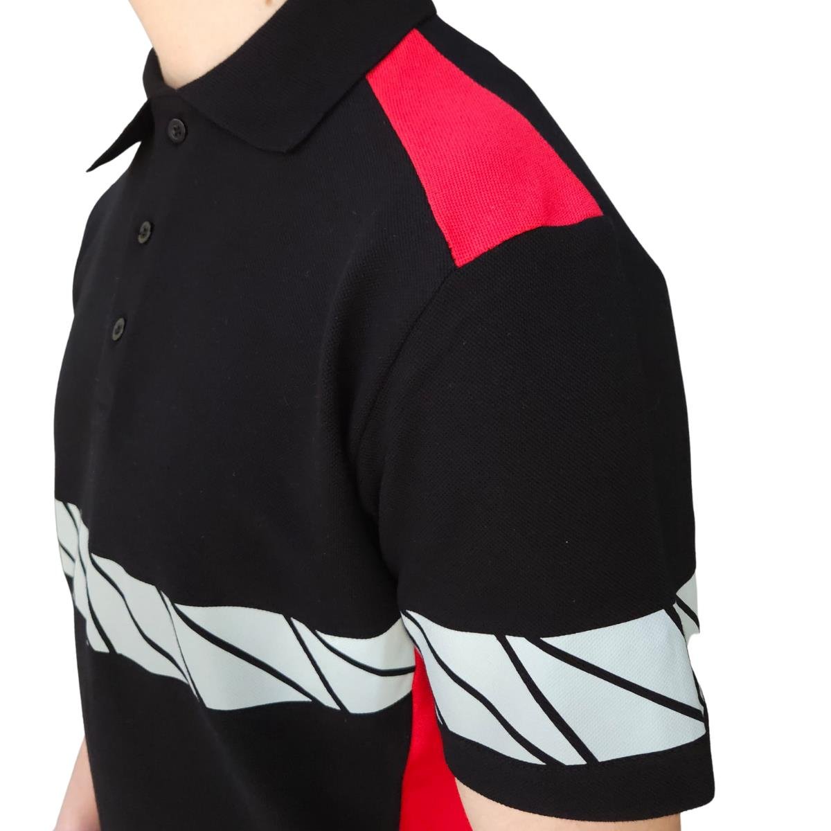 Formteks RefleX Pro – Reflektör Baskılı Polo Yaka İş Tişörtü Siyah Kırmızı