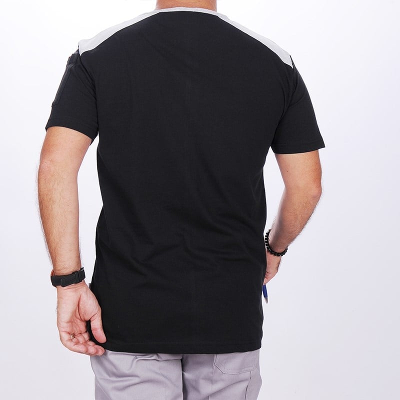 Formteks V Yaka Omuz Garnili Tshirt Siyah-Gri