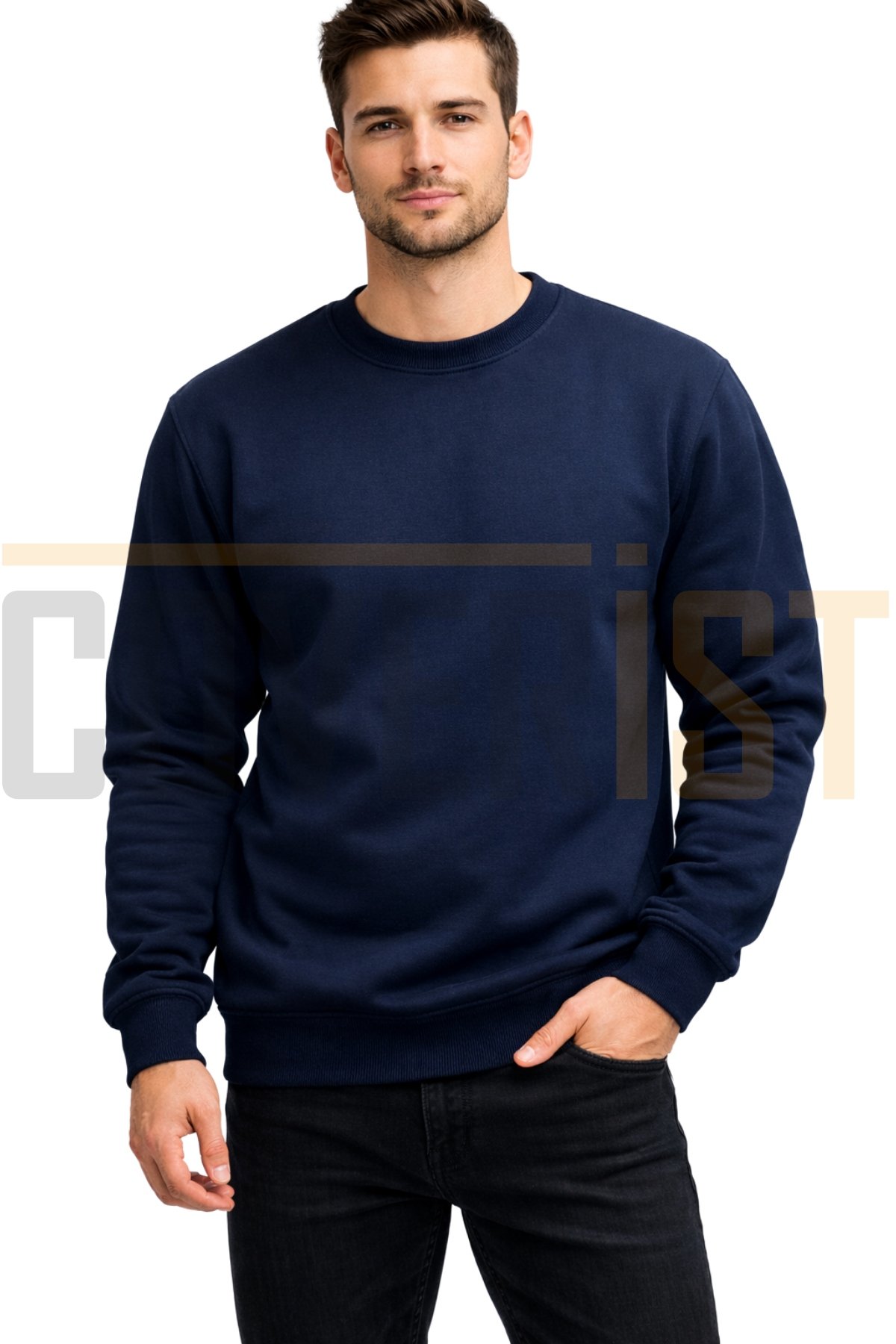 0 Yaka Sweatshirt 2 İplik Lacivert